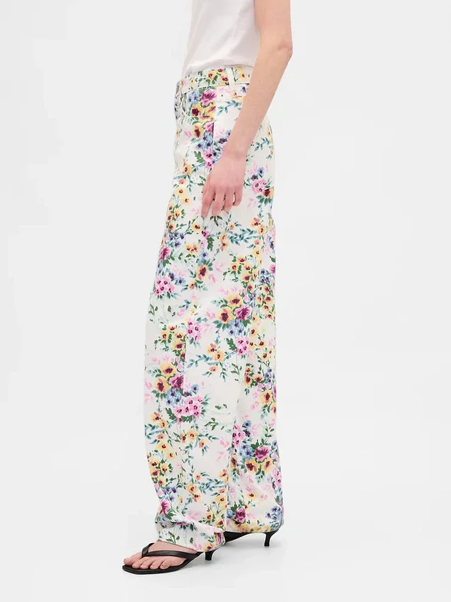 High Rise Floral Barrel-Jeans