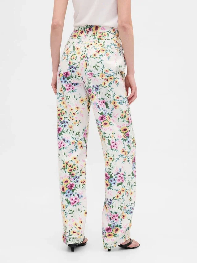 High Rise Floral Barrel-Jeans