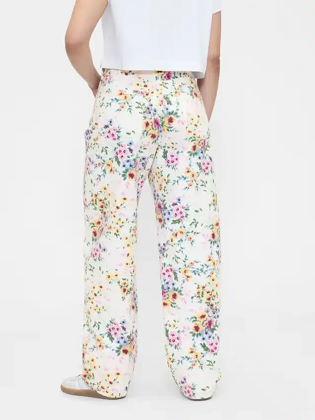 High Rise Floral Barrel-Jeans