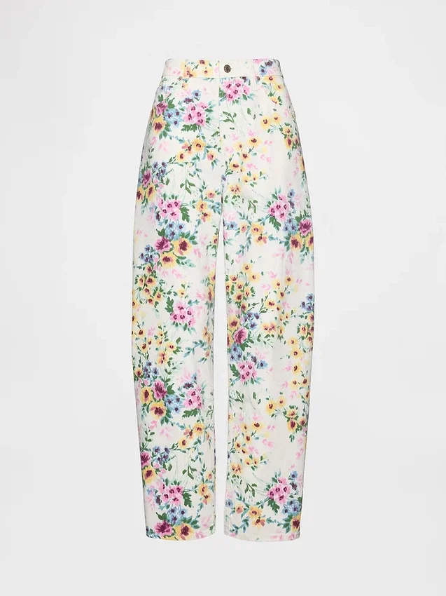 High Rise Floral Barrel-Jeans