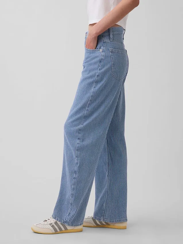 High Rise ultrazachte denim gestreepte barrel-Jeans