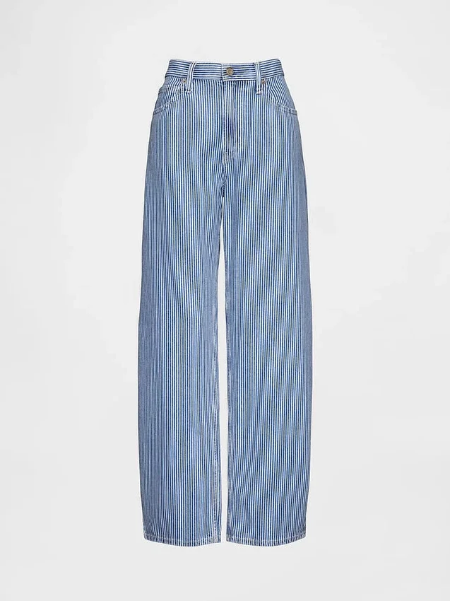 High Rise ultrazachte denim gestreepte barrel-Jeans