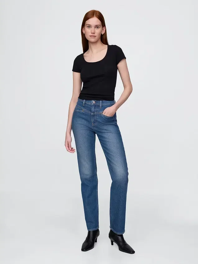 High Rise Western '90s Slim Straight-Jeans