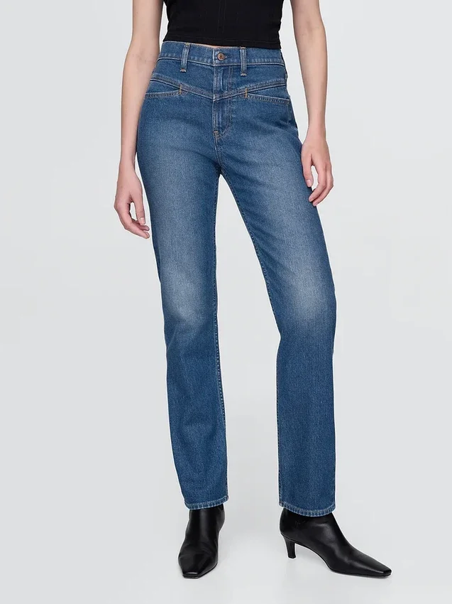 High Rise Western '90s Slim Straight-Jeans