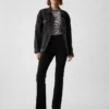 Hoge taille, bi-stretch broek met uitlopende pijpen