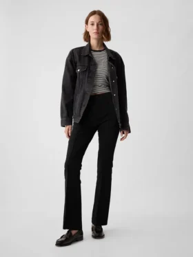 Hoge taille, bi-stretch broek met uitlopende pijpen