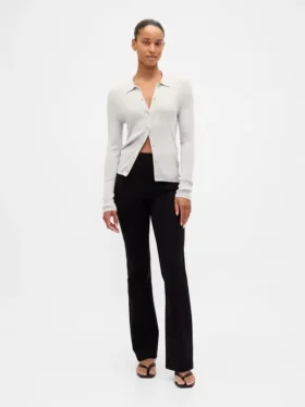 Hoge taille, dubbel gebreide broek met hoge pijpen