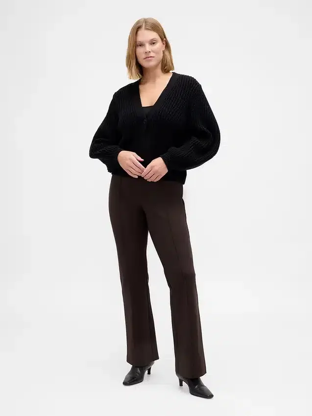 Hoge taille, dubbel gebreide broek met hoge pijpen