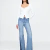 Hoge taille, gepatchte flare-Jeans in jaren ’70-stijl