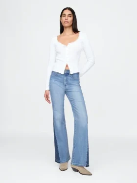 Hoge taille, gepatchte flare-Jeans in jaren ’70-stijl