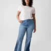 Hoge taille, gepatchte flare-Jeans in jaren ’70-stijl