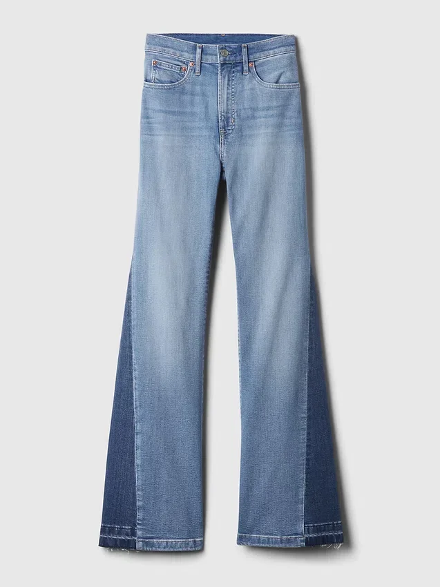 Hoge taille, gepatchte flare-Jeans in jaren ’70-stijl