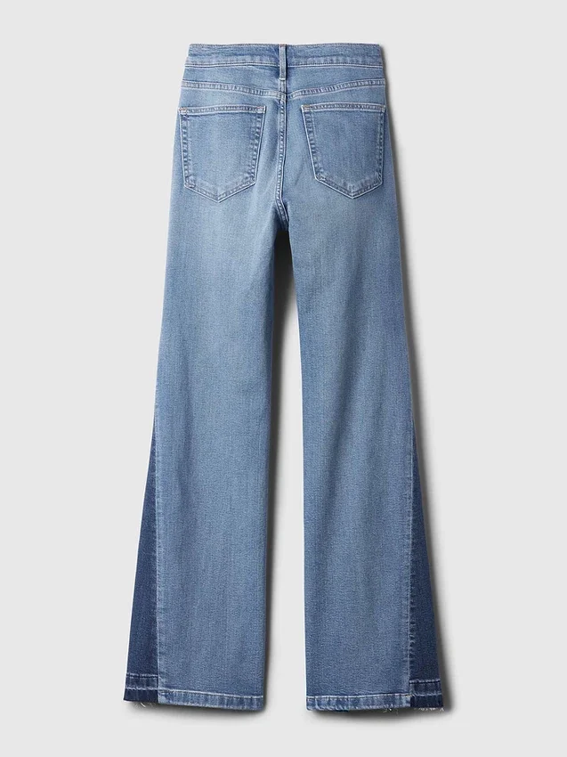 Hoge taille, gepatchte flare-Jeans in jaren ’70-stijl