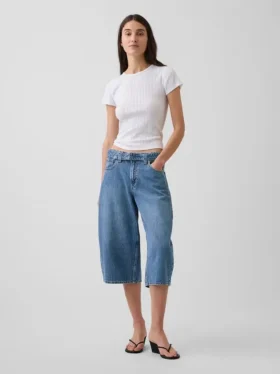 Hoge taille met riemen: Barrel-culottejeans