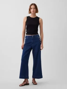Hoge taille, wijde pijpen, enkellange sailor-Jeans