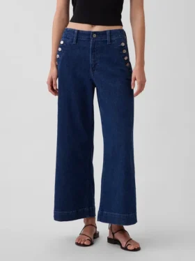 Hoge taille, wijde pijpen, enkellange sailor-Jeans