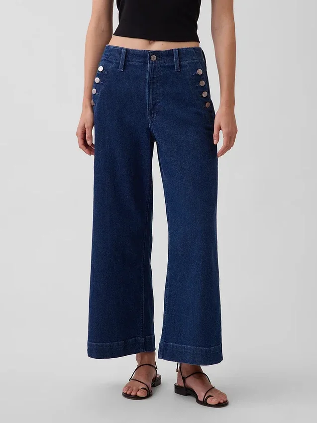 Hoge taille, wijde pijpen, enkellange sailor-Jeans