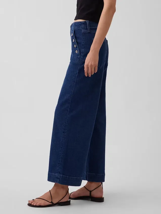Hoge taille, wijde pijpen, enkellange sailor-Jeans