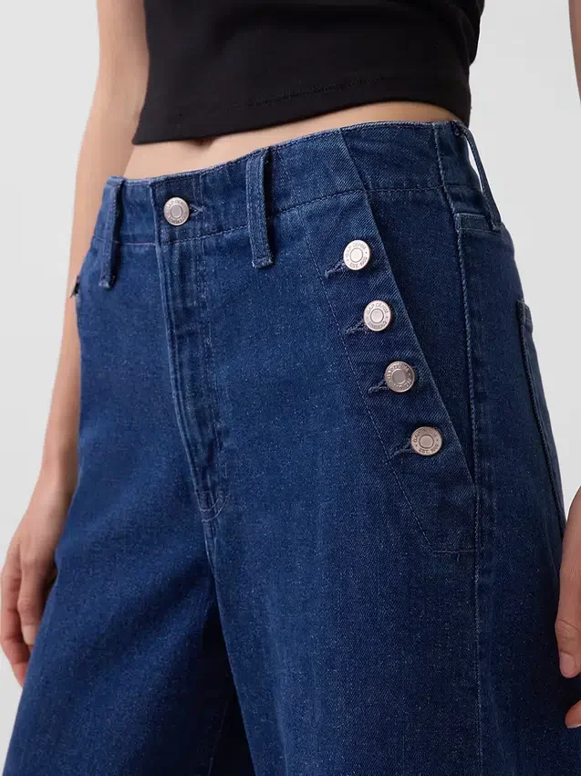 Hoge taille, wijde pijpen, enkellange sailor-Jeans