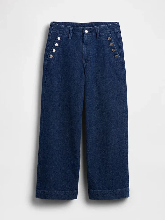 Hoge taille, wijde pijpen, enkellange sailor-Jeans