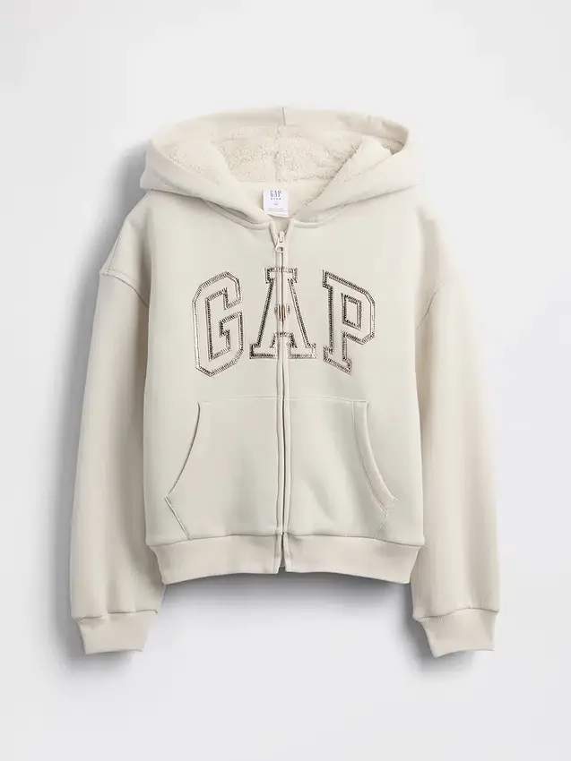 Hoodie met grafisch logo en sherpa-voering voor kinderen