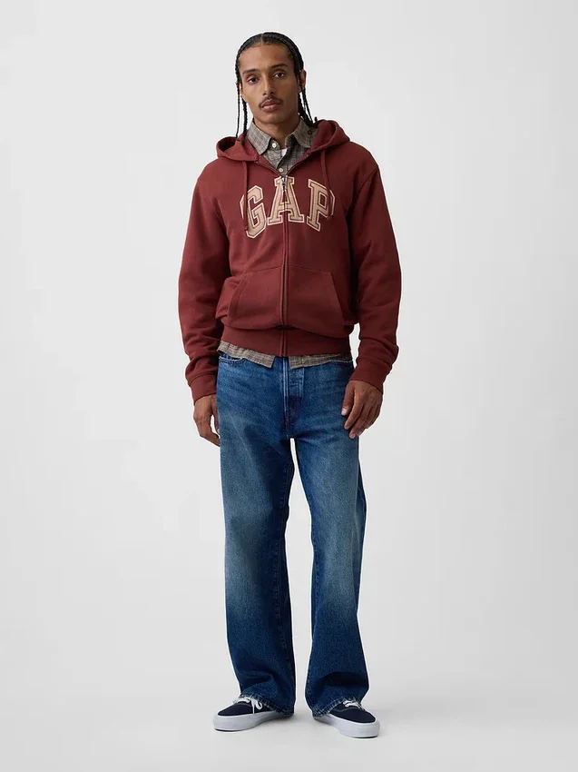 Hoodie met rits en Vintagesoft Arch Logo voor volwassenen