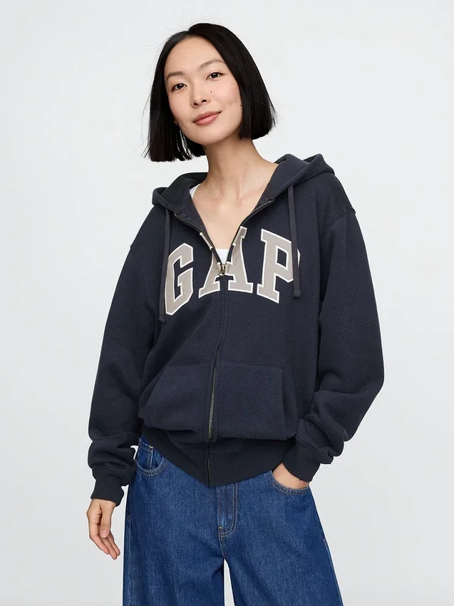Hoodie met rits en Vintagesoft Arch Logo voor volwassenen