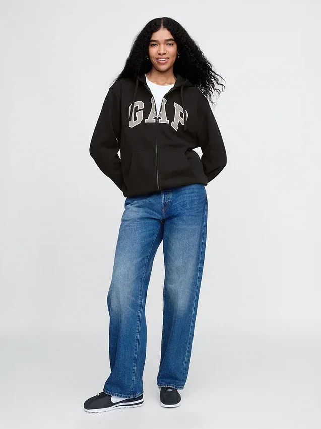 Hoodie met rits en Vintagesoft Arch Logo voor volwassenen