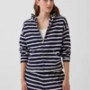 Hoodie met rits, oversized, gestreept, van badstof