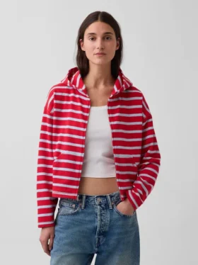 Hoodie met rits, oversized, gestreept, van badstof