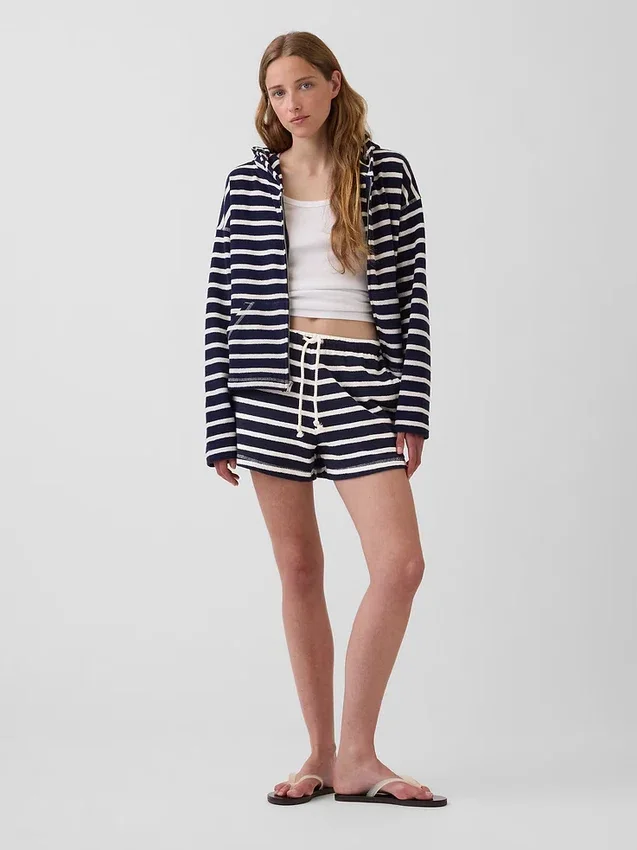 Hoodie met rits, oversized, gestreept, van badstof