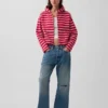 Hoodie met rits, oversized, gestreept, van badstof