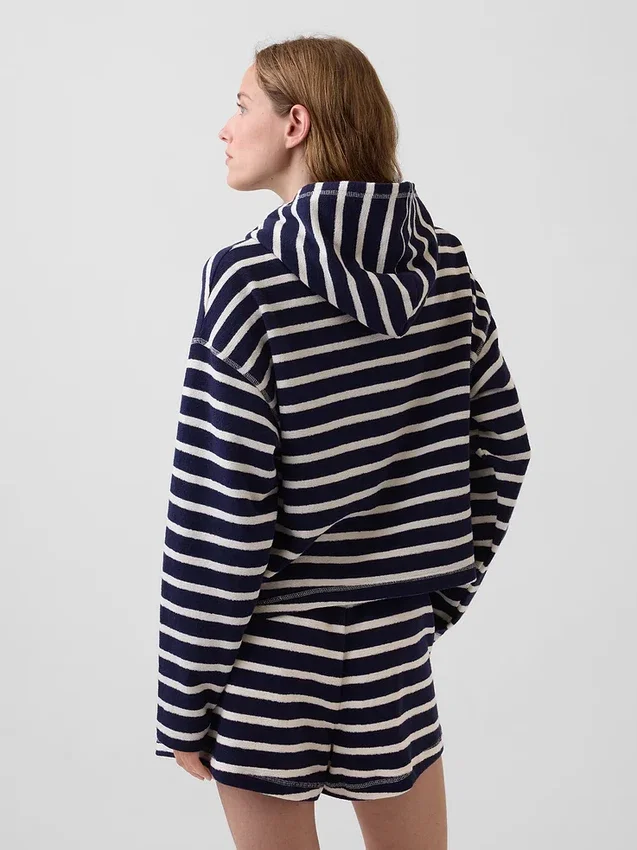 Hoodie met rits, oversized, gestreept, van badstof