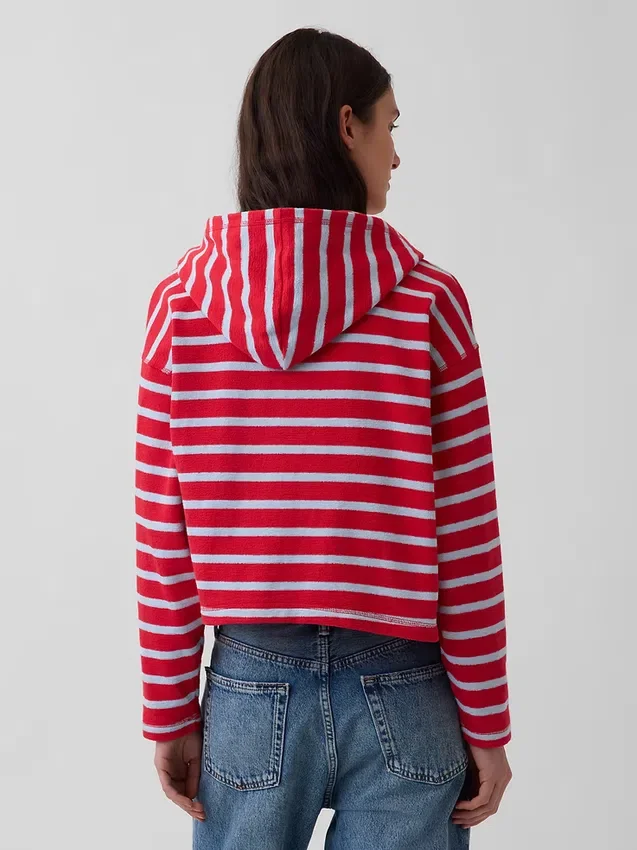 Hoodie met rits, oversized, gestreept, van badstof