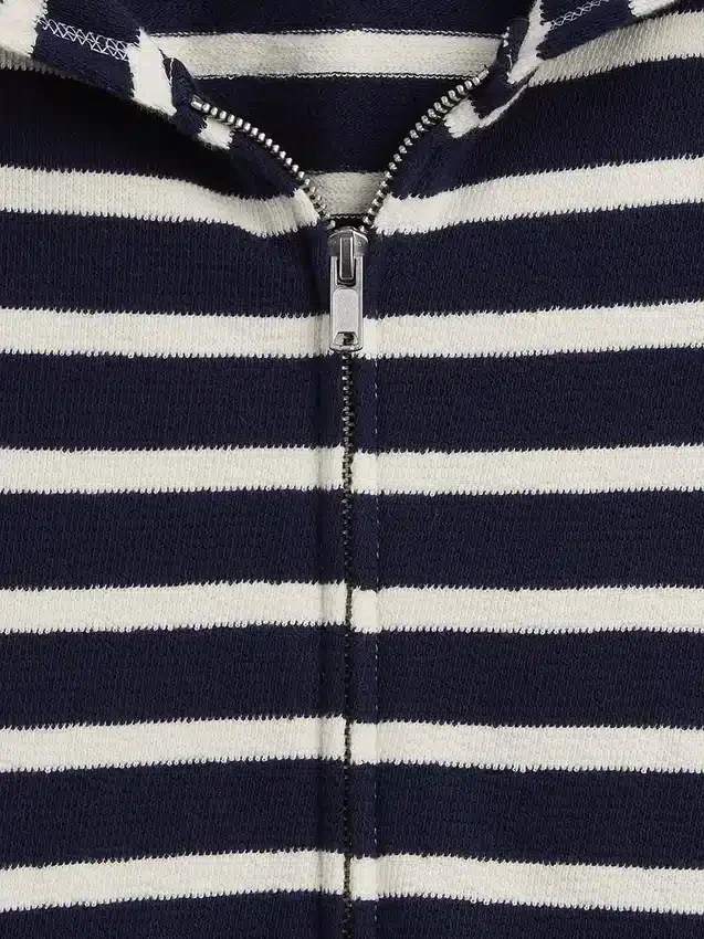 Hoodie met rits, oversized, gestreept, van badstof