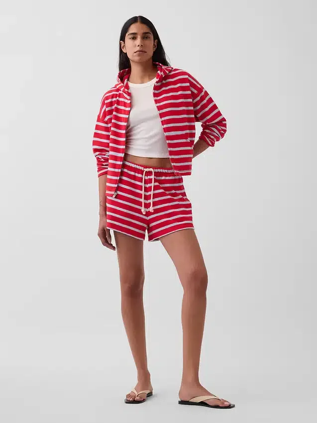 Hoodie met rits, oversized, gestreept, van badstof