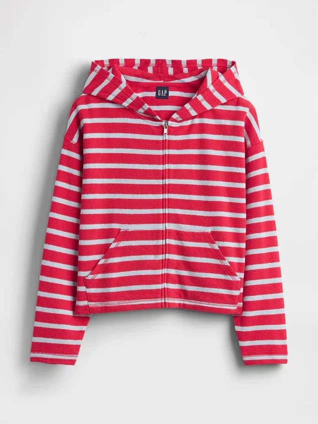 Hoodie met rits, oversized, gestreept, van badstof