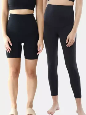 Ingrid en Isabel: set van twee postnatale leggings en korte broeken voor fietsen