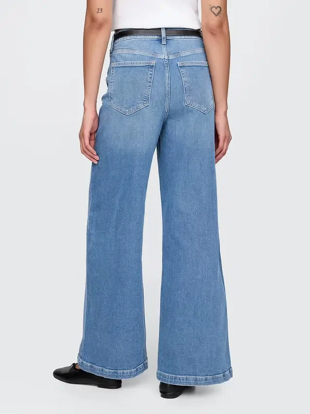 Jeans met extra hoge taille en wijde pijpen