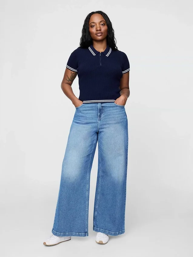 Jeans met extra hoge taille en wijde pijpen