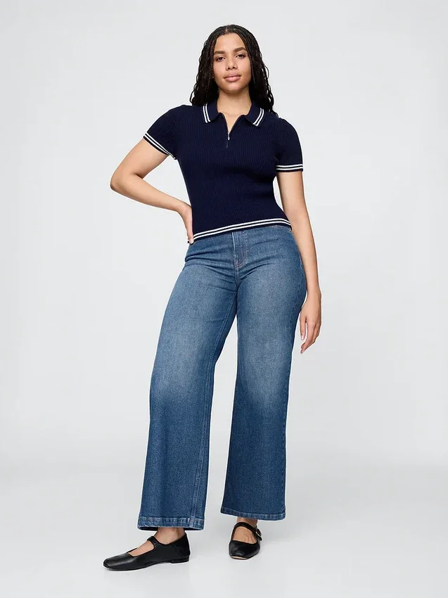 Jeans met extra hoge taille en wijde pijpen
