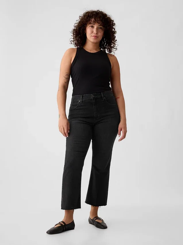 Jeans met hoge taille en uitlopende pijpen