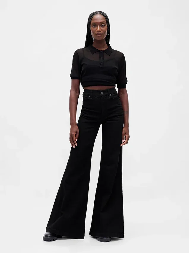Jeans met hoge taille en wijde pijpen