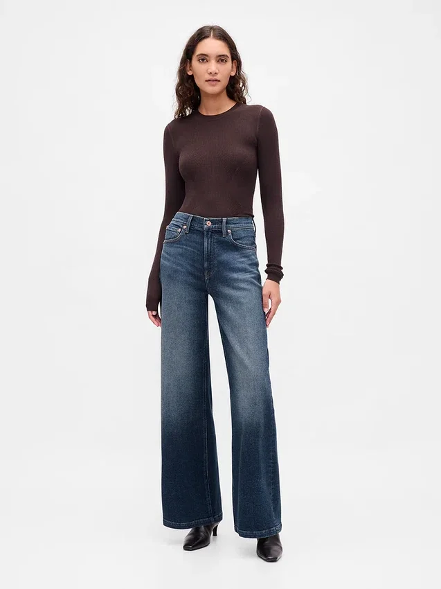 Jeans met hoge taille en wijde pijpen