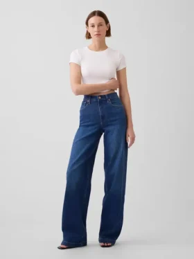 Jeans met hoge taille en wijde pijpen