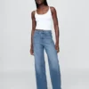 Jeans met hoge taille en wijde pijpen
