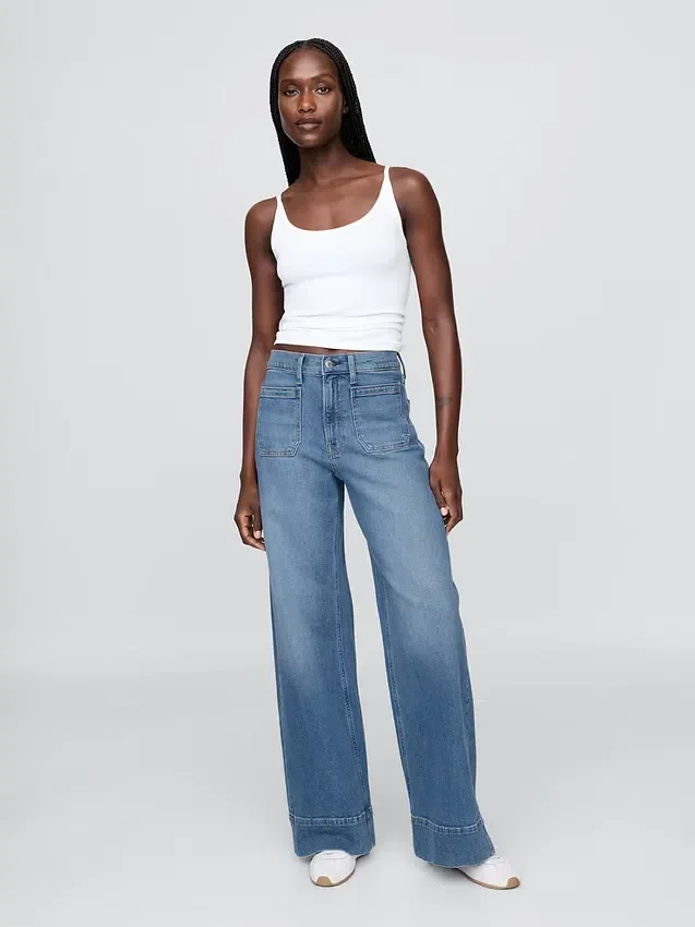 Jeans met hoge taille en wijde pijpen