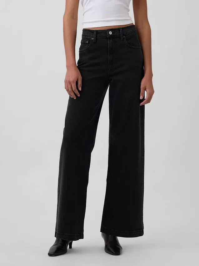 Jeans met hoge taille en wijde pijpen