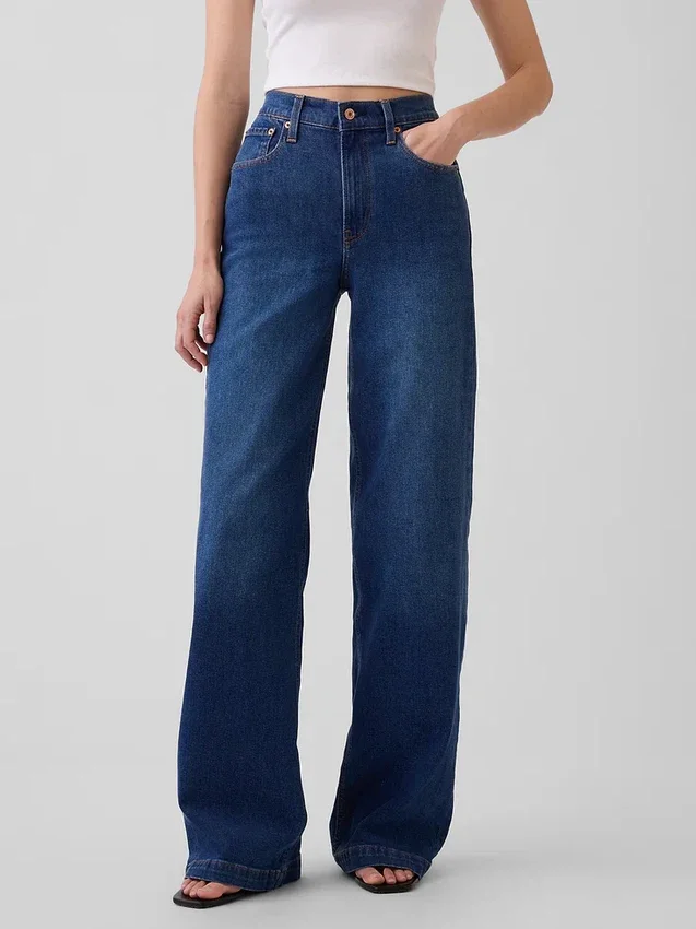 Jeans met hoge taille en wijde pijpen