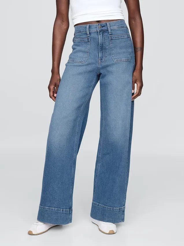 Jeans met hoge taille en wijde pijpen